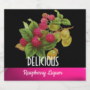 SEASON'S FRUITS, RASPBERRIES Raspberry Liqueur Liquor Bottle Label