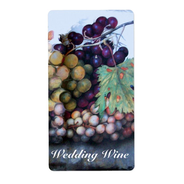 SEASON'S FRUITS / RED WHITE GRAPES WEDDING WINE LABEL (Front)