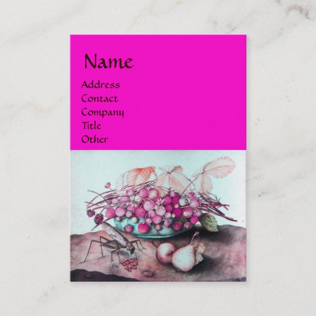 SEASON'S FRUITS /STRAWBERRIES ,PEARS Fuchsia Blue Business Card (Front)