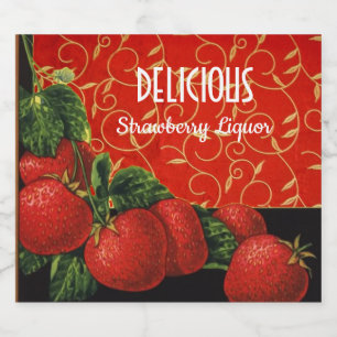 SEASON'S FRUITS, STRAWBERRIES Strawberry Liqueur Liquor Bottle Label