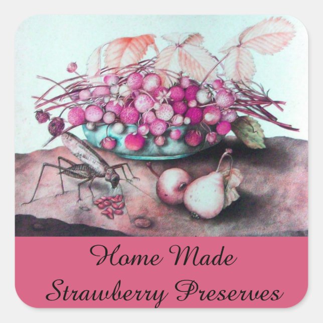SEASON'S FRUITS ,STRAWBERRY Preserve,Jam, Canning Square Sticker (Front)