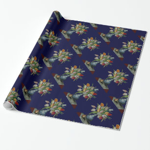 SEASON'S FRUITS / TULIPS ,Blue Wrapping Paper