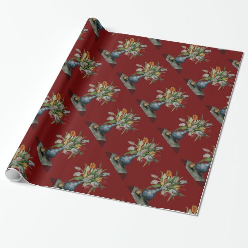 SEASONS FRUITS  TULIPS Red Wrapping Paper