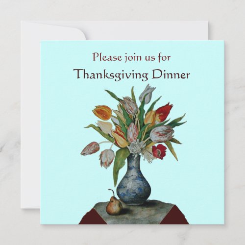 SEASONS FRUITS TULIPS Thanksgiving Dinner Blue Invitation