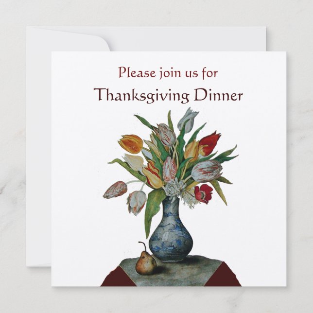 SEASON'S FRUITS /TULIPS Thanksgiving Dinner Gold Invitation (Front)