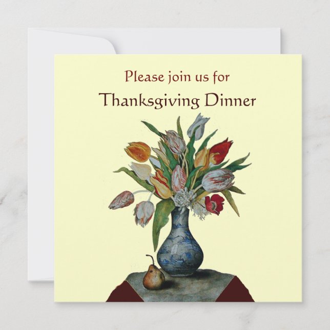 SEASON'S FRUITS / TULIPS Thanksgiving Dinner  gold Invitation (Front)