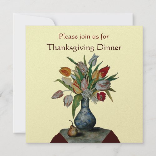SEASONS FRUITS  TULIPS Thanksgiving Dinner  gold Invitation
