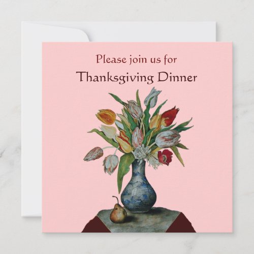 SEASONS FRUITS TULIPS Thanksgiving Dinner Pink Invitation