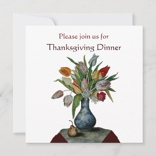 SEASONS FRUITS TULIPS Thanksgiving Dinner White Invitation