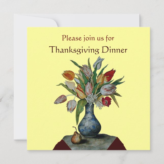 SEASON'S FRUITS /TULIPS Thanksgiving Dinner Yellow Invitation (Front)