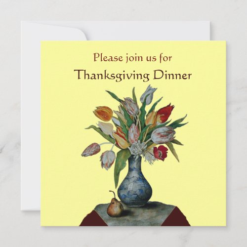 SEASONS FRUITS TULIPS Thanksgiving Dinner Yellow Invitation