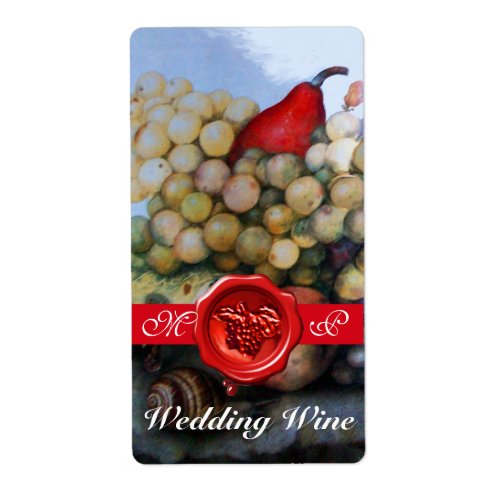 SEASONS FRUITS WEDDING WINE RED WAX SEAL MONOGRAM LABEL