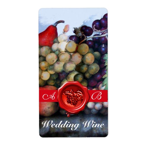 SEASONS FRUITS WEDDING WINE RED WAX SEAL MONOGRAM LABEL