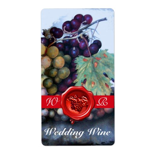 SEASONS FRUITS WEDDING WINE RED WAX SEAL MONOGRAM LABEL