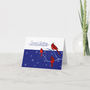 Season's Greeatings. Red Cardinals Christmas Holiday Card