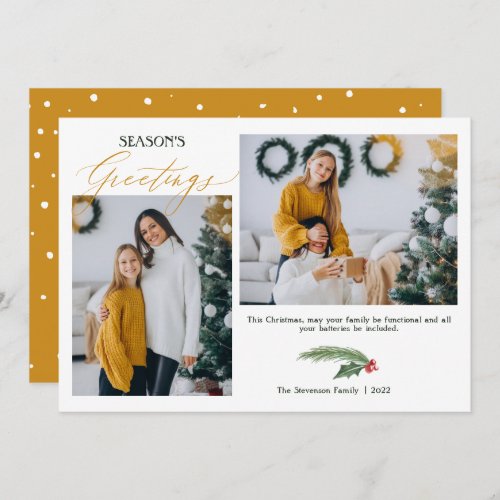 Seasons greeting 2 photos terracotta watercolor holiday card