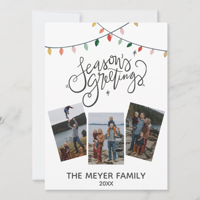 Season's Greeting Calligraphy Christmas Lights Holiday Card (Front)