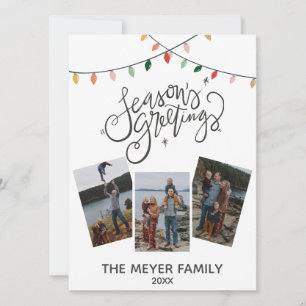Season's Greeting Calligraphy Christmas Lights Holiday Card
