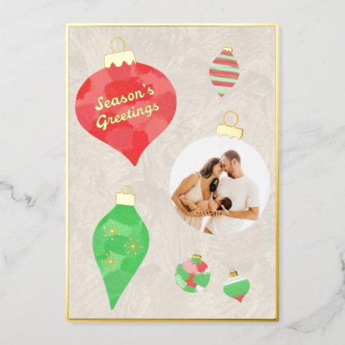 Seasons Greeting Christmas Ornaments Paint  Foil Holiday Card