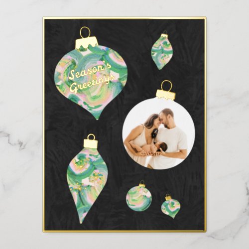 Seasons Greeting Christmas Ornaments Paint  Foil Holiday Postcard