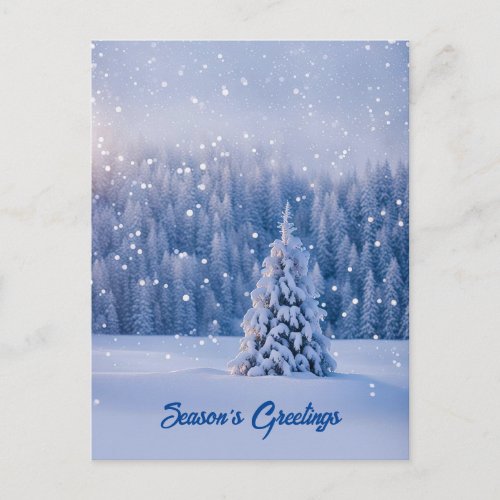 Seasons Greeting Christmas Tree Snow Holiday Postcard