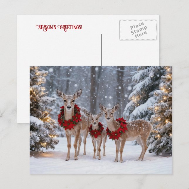 Seasons Greeting Holiday Deer Wreaths Postcard (Front/Back)