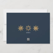 Seasons Greeting Navy & Gold Foliage & Snowflakes Holiday Card (Back)