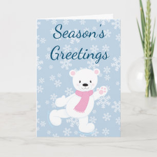 Season's Greeting Snowflakes Polar Bear Skate Holiday Card