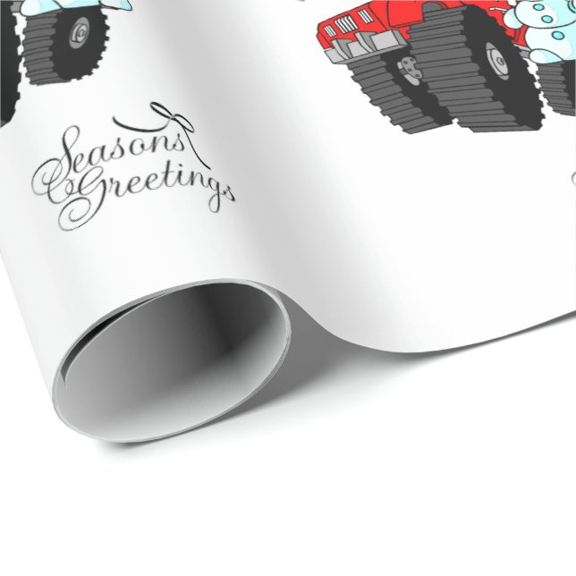 Season's Greeting Snowman Truck Wrapping Paper (Roll Corner)