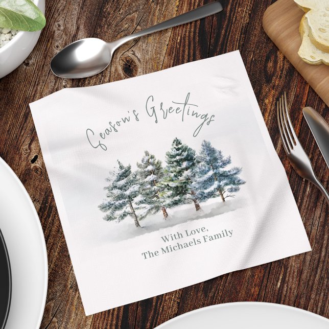 Season's Greeting Watercolor Christmas Trees Napkins (Season's Greeting party custom napkin. )