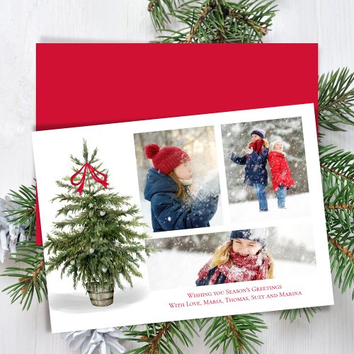 Seasons Greeting Watercolor Photo Collage Holiday Card