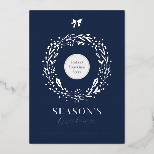  Seasons Greeting Wreath Business Logo  Photo Foil Holiday Card