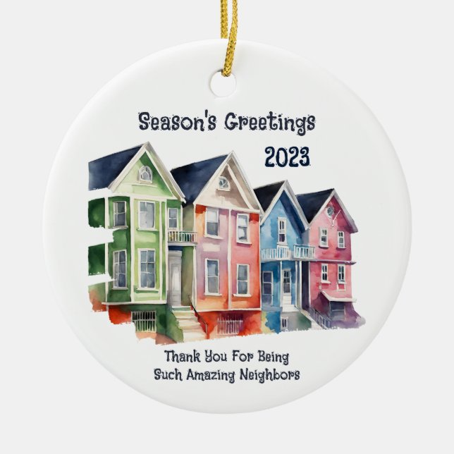 Season's Greetings 2023 Round Metal Ceramic Ornament (Front)