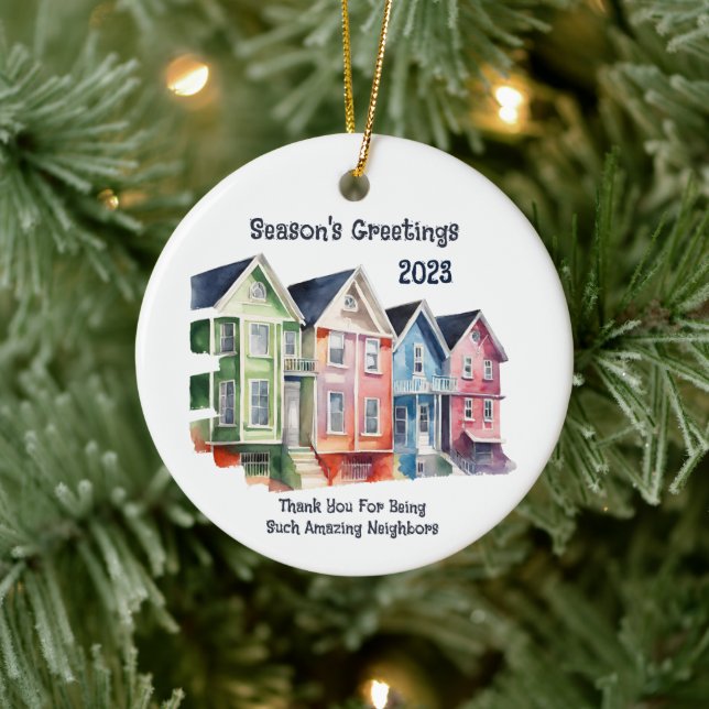 Season's Greetings 2023 Round Metal Ceramic Ornament (Tree)