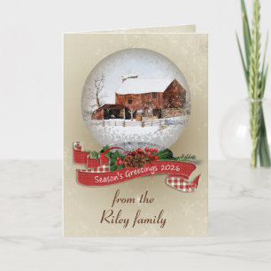 Season's Greetings 2026 Snow Globe With Barn  Holiday Card