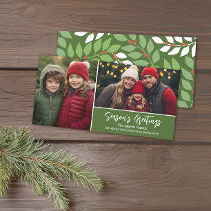 Seasons Greetings - 2 photos - botanical pattern Holiday Card