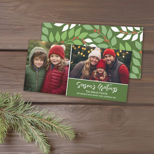 Seasons Greetings _ 2 photos _ botanical pattern Holiday Card