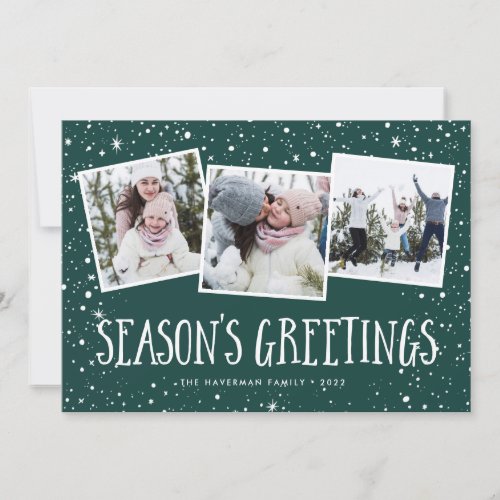 Seasons Greetings  3 Photo Collage Holiday Card