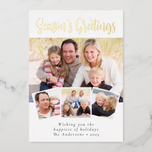 Seasons Greetings 4 Photo Real Foil Holiday Card