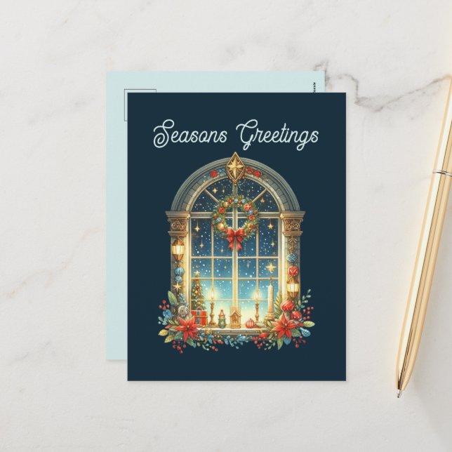 Seasons greetings add message  holiday postcard (Front/Back In Situ)