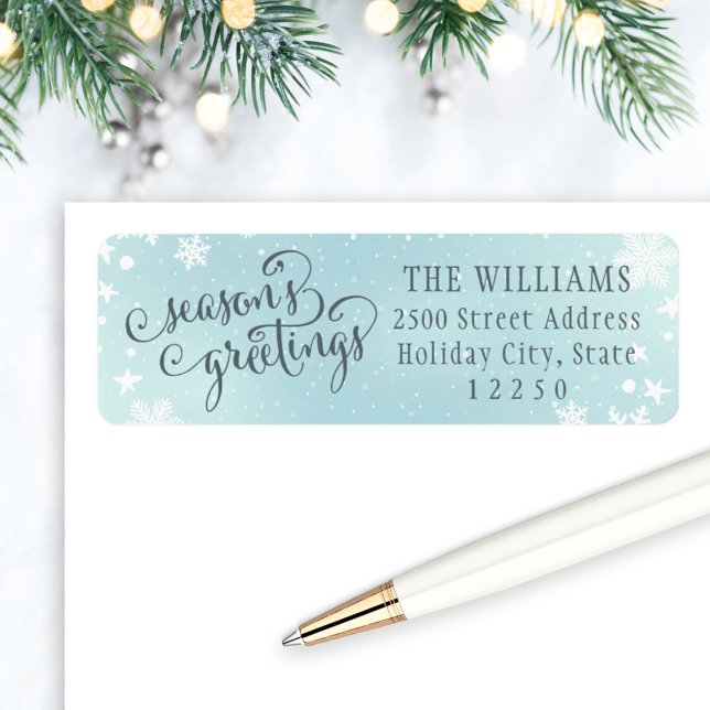 Seasons Greetings Aqua Snowflake Address Label (Creator Uploaded)