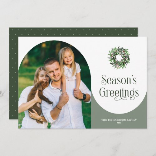Seasons Greetings Arched Photo Modern Holiday Card
