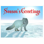 Season's Greetings - Arctic Fox Statuette<br><div class="desc">White on white. A digital painting of an Arctic Fox, Vulpes lagopus, on the polar ice. The sun hangs low in the bright blue arctic sky. Do not stare at the sun as it can harm your eyes. Text reading, "Season's Greetings" appears in red. The Arctic Fox is comfortable in...</div>
