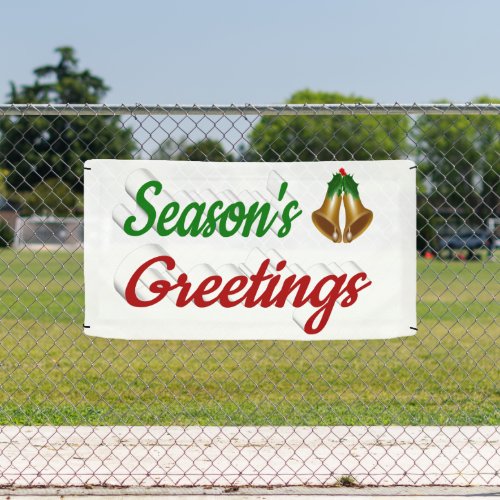 Seasons Greetings Bells Christmas red green script Banner