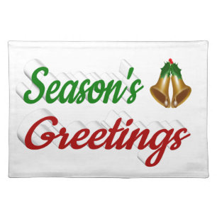 Seasons Greetings Bells Christmas red green script Cloth Placemat