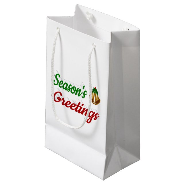 Seasons Greetings Bells Christmas red green script Small Gift Bag (Front Angled)