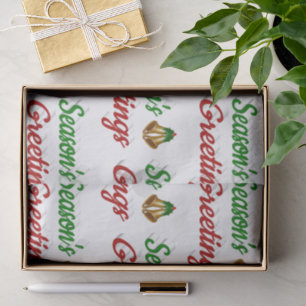 Seasons Greetings Bells Christmas red green script Tissue Paper