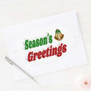Seasons Greetings Bells Christmas typography Oval Sticker