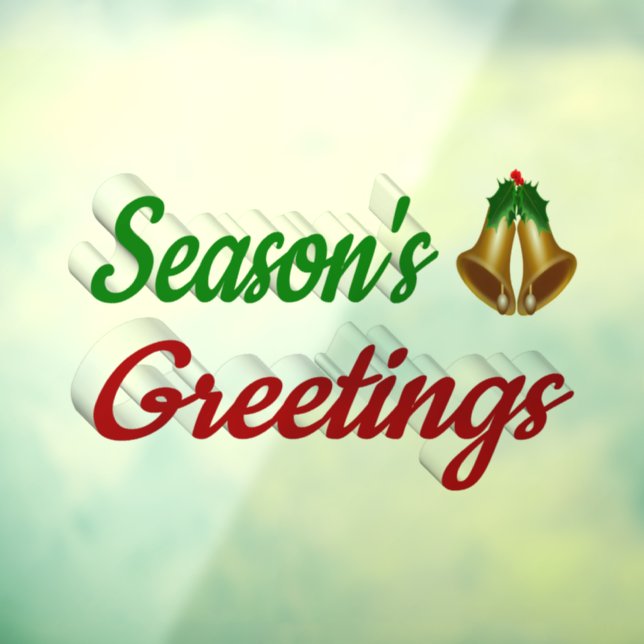 Seasons Greetings Bells red green script Christmas Window Cling (Sheet 3)