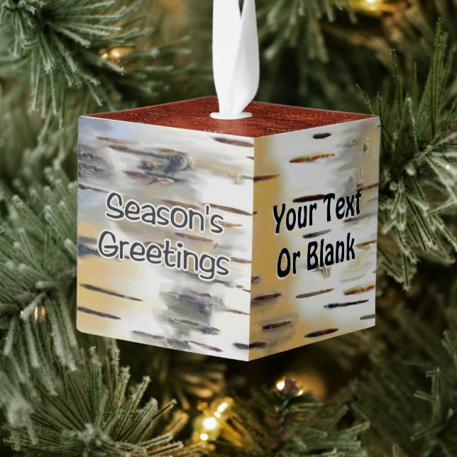 Season's Greetings - Birchbark Cube Ornament (Tree)